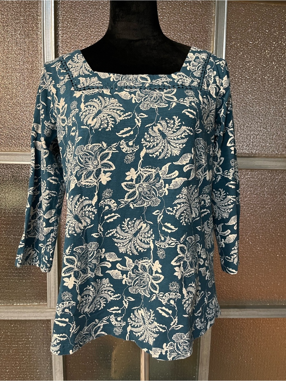Style & Co. Teal & White Floral Square-Neck Tunic, Size M